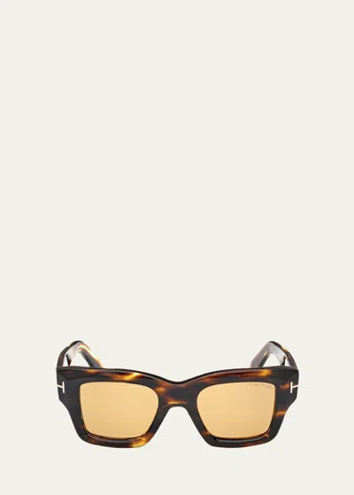 Tom Ford Ilias Acetate Square Sunglasses In Dhav/brn