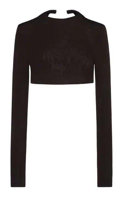 Tom Ford Impossible Open Back Crepe Jersey Crop Top In Brown