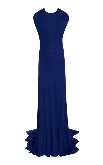 Tom Ford Impossible Open Back Crepe Jersey Maxi Dress In Blue