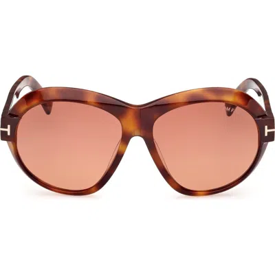 Tom Ford Inger 59mm Round Sunglasses In Havana / T Logo / Burgundy