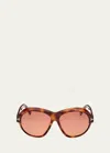 Tom Ford Inger Acetate Round Sunglasses In Brown