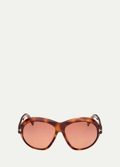 Tom Ford Inger Acetate Round Sunglasses In Brown