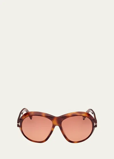 Tom Ford Inger Acetate Round Sunglasses In Colhav/bordg