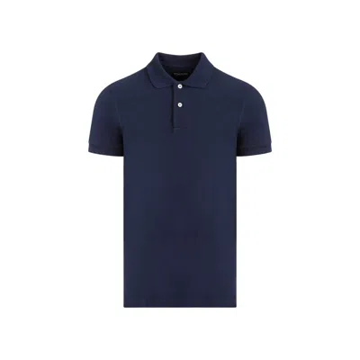 Tom Ford Textured Finish Navy Polo With Front Button Placket In Blue