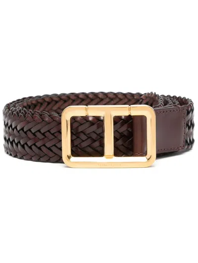 Tom Ford Interwoven Leather Belt In Brown