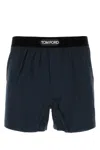 Tom Ford Velvet Waist Satin Boxer In Blue