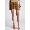 Tom Ford Inverted Pleat Suede Miniskirt In Dark Chartreuse