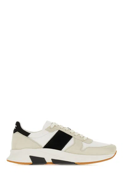 TOM FORD TOM FORD IVORY AND BLACK CANVAS AND SUEDE SNEAKERS