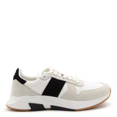 Tom Ford Ivory And White Canvas And Suede Sneakers