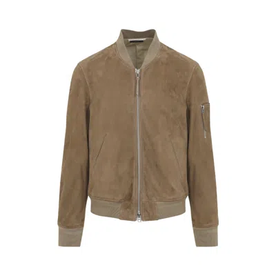 Tom Ford Suede Leather Jacket Ribbed Cuffs Hem Pockets In Brown