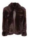 Tom Ford Leather Buckle Detail Jacket With Faux Fur In Burgundy