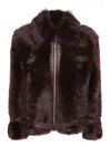 Tom Ford Leather Buckle Detail Jacket With Faux Fur In Burgundy
