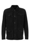 Tom Ford Light Suede Stand Collar Overshirt In Black