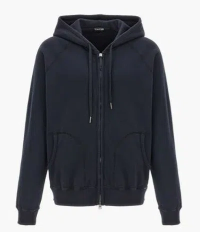 Tom Ford Zipped Drawstring Hoodie In Blue