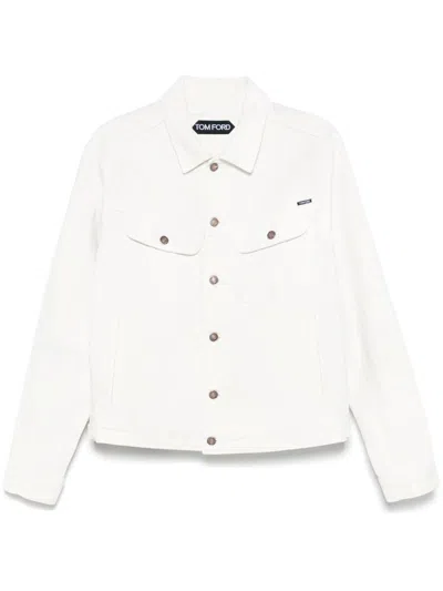 Tom Ford Classic Cropped Denim Jacket In White