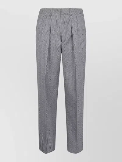 Tom Ford Jacquard Sharkskin Herringbone Double Pleat Trousers In Gray