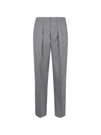 Tom Ford Jacquard Sharkskin Herringbone Double Pleat Trousers In Gray