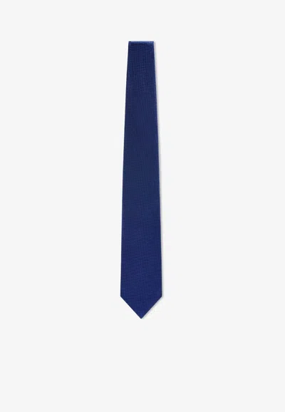 Tom Ford Jacquard Silk Tie With Logo-label In Blue