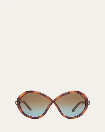 Tom Ford Jada Acetate Butterfly Sunglasses In Classic Medium Havana