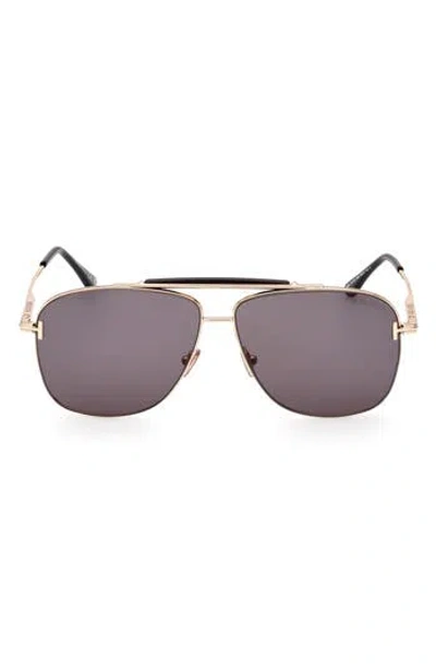 Tom Ford Jaden 60mm Polarized Navigator Sunglasses In Shiny Rose Gold Black/smoke