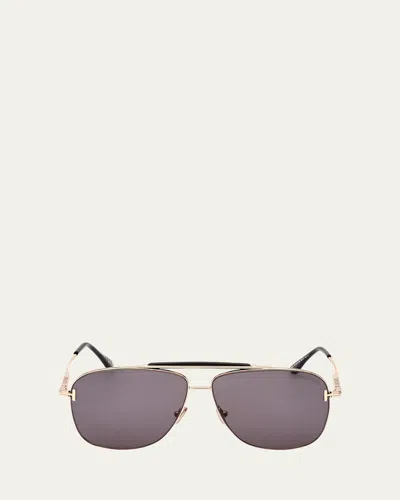 Tom Ford Jaden T Logo Metal Aviator Sunglasses In Grey