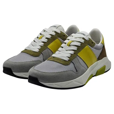 Pre-owned Tom Ford Jagga Sneakers Leather-trimmed Suede And Mesh In Gray