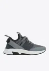 Tom Ford Mens Grey Jago Logo-patch Leather And Shell Low-top Trainers In Blue