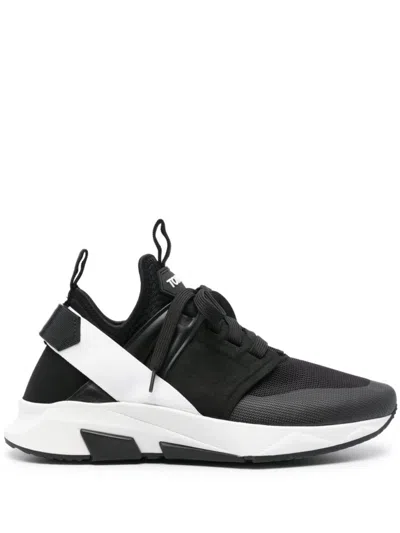 Tom Ford Jago Neoprene And Leather Sneakers In Black