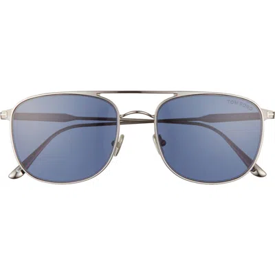 Tom Ford Jake 56mm Navigator Sunglasses In Shiny Light Ruthenium/blue