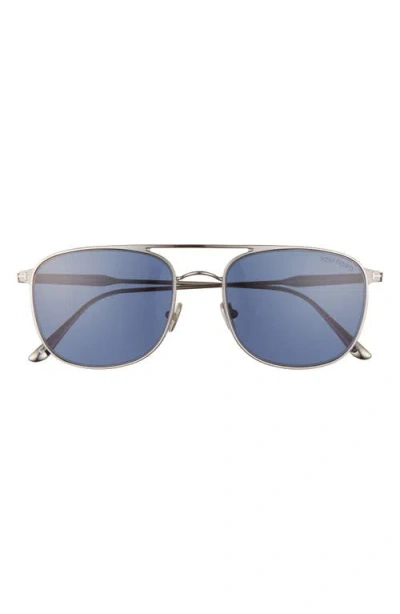Tom Ford Jake 56mm Navigator Sunglasses In Shiny Light Ruthenium/blue