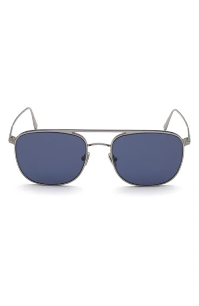 Tom Ford Jake 56mm Navigator Sunglasses In Shiny Ruthenium/blue Smoke