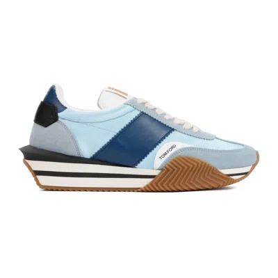 TOM FORD JAMES LIGHT BLUE CREAM SUEDE CALF LEATHER SNEAKERS