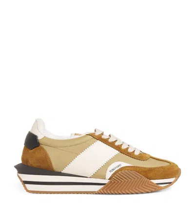 Tom Ford Techno Canvas And Suede 'james' Sneakers In Marrone