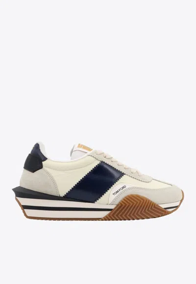 Tom Ford Logo Lace Low-cut Skate Shoes In Beige