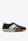 Tom Ford Mens Blue James Logo-print Leather And Suede Low-top Trainers In Blue