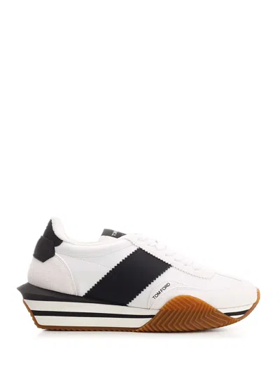 Tom Ford James Low Top Sneakers In White + Black