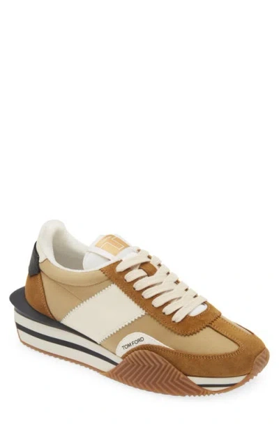 Tom Ford James Mixed Media Low Top Sneaker In Brown