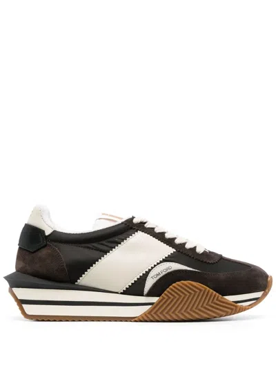 Tom Ford James Panelled Flatform Sneakers In Black Cream
