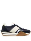Tom Ford Mens Blue James Logo-print Leather And Suede Low-top Trainers In Blue