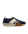 Tom Ford Mens Blue James Logo-print Leather And Suede Low-top Trainers In Black