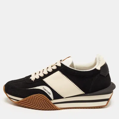 Pre-owned Tom Ford James Size 41 Black/white Leather And Suede Lace Up Sneakers