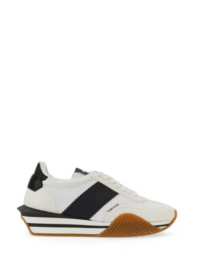 Tom Ford James Mixed Media Low Top Sneaker In White/black/cream
