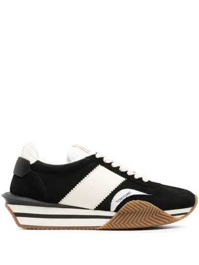 Tom Ford James Panelled Flatform Sneakers In Black Cream