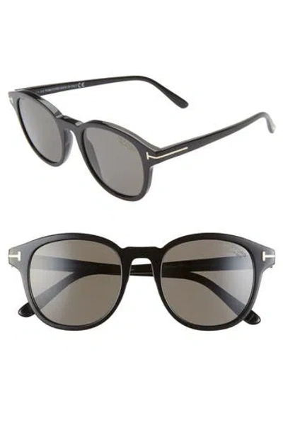 Tom Ford Jameson 52mm Polarized Round Sunglasses In Shiny Black/smoke