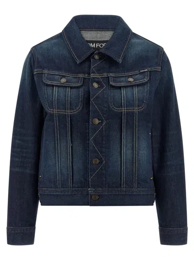 Tom Ford Japanese Denim Jacket Puffer Jackets Blue