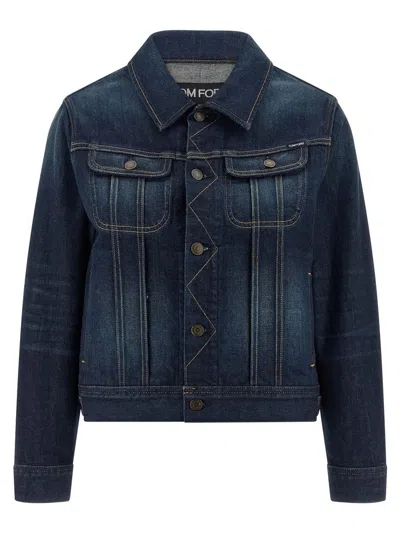 Tom Ford Japanese Contrast-stitching Denim Jacket In Blue