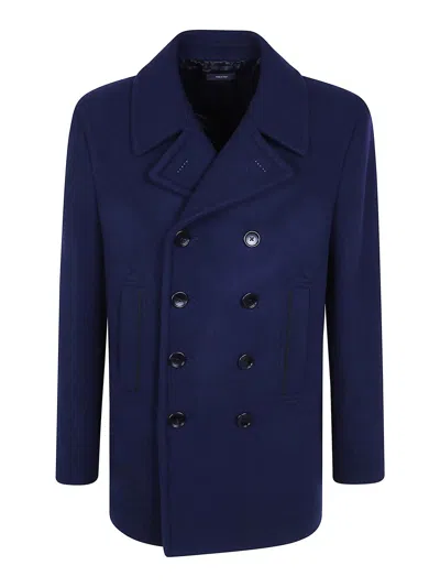 Tom Ford Japanese Soft Felt Peacoat In Blue