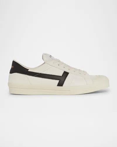 Tom Ford Logo Leather Sneakers In White/black