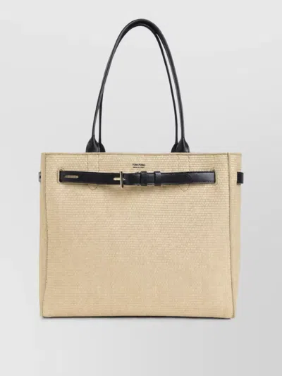Tom Ford Jean Raffia Leather Tote Bag In Brown