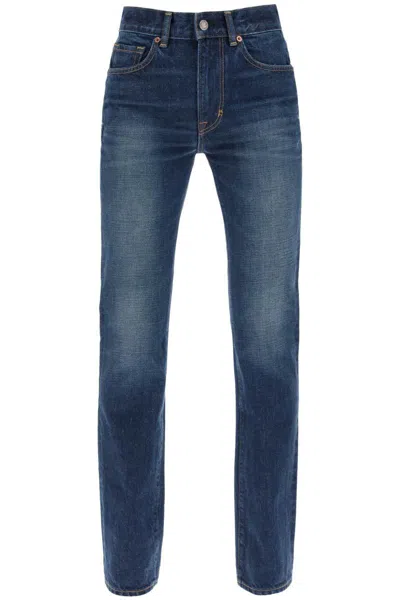 Tom Ford Stone Washed Denim Straight Pants In Blue